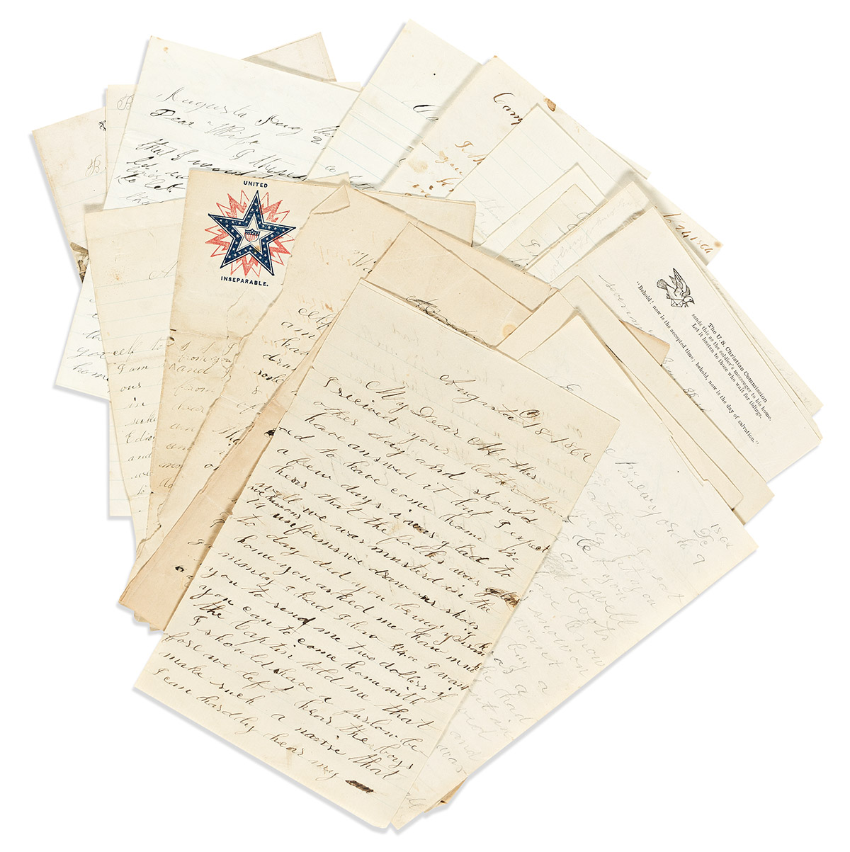 (CIVIL WAR.) Group of Civil War letters and papers from various regiments.